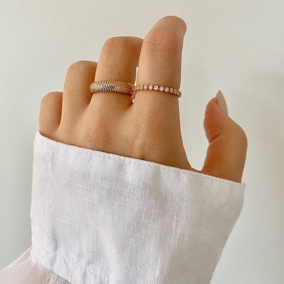 18K Gold Plated Soft Herringbone Snake Chain Wrap Ring - Picture 1 of 7